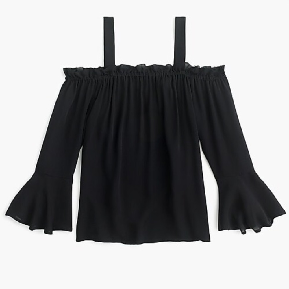J. Crew Silk Cold Shoulder Top with Bell Sleeves